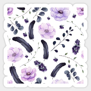 Seamless Pattern of Watercolor Dark Berries and Feathers Sticker